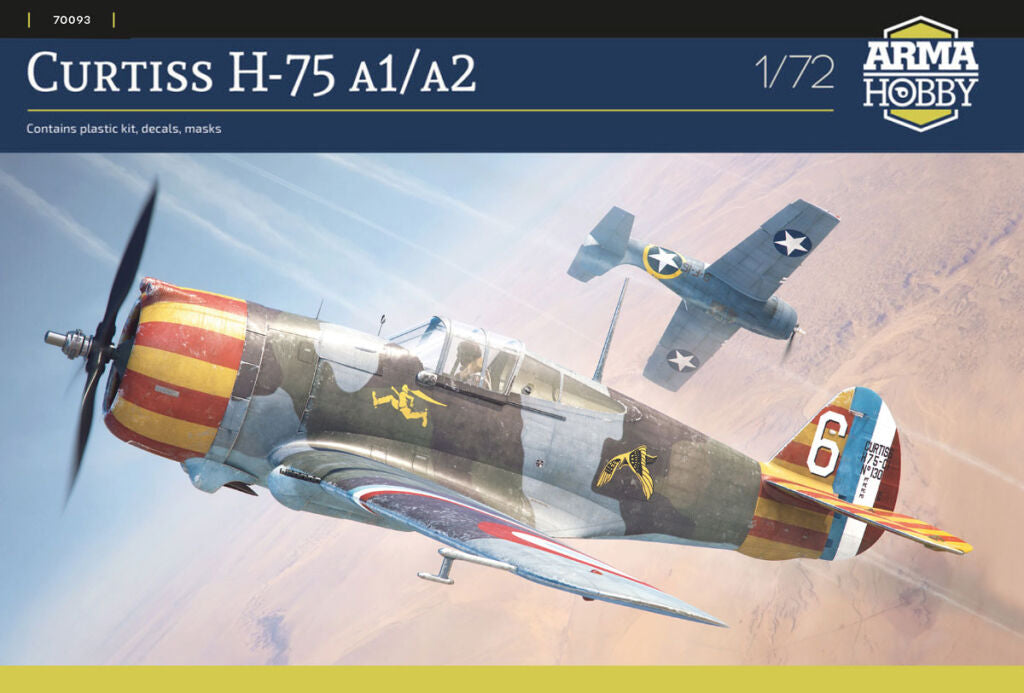 Portada de la caja de la maqueta del caza norteamericano Curtiss H-75 en escala 1:72 de Arma Hobby referencia 70093
