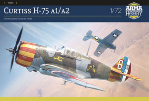 Portada de la caja de la maqueta del caza norteamericano Curtiss H-75 en escala 1:72 de Arma Hobby referencia 70093