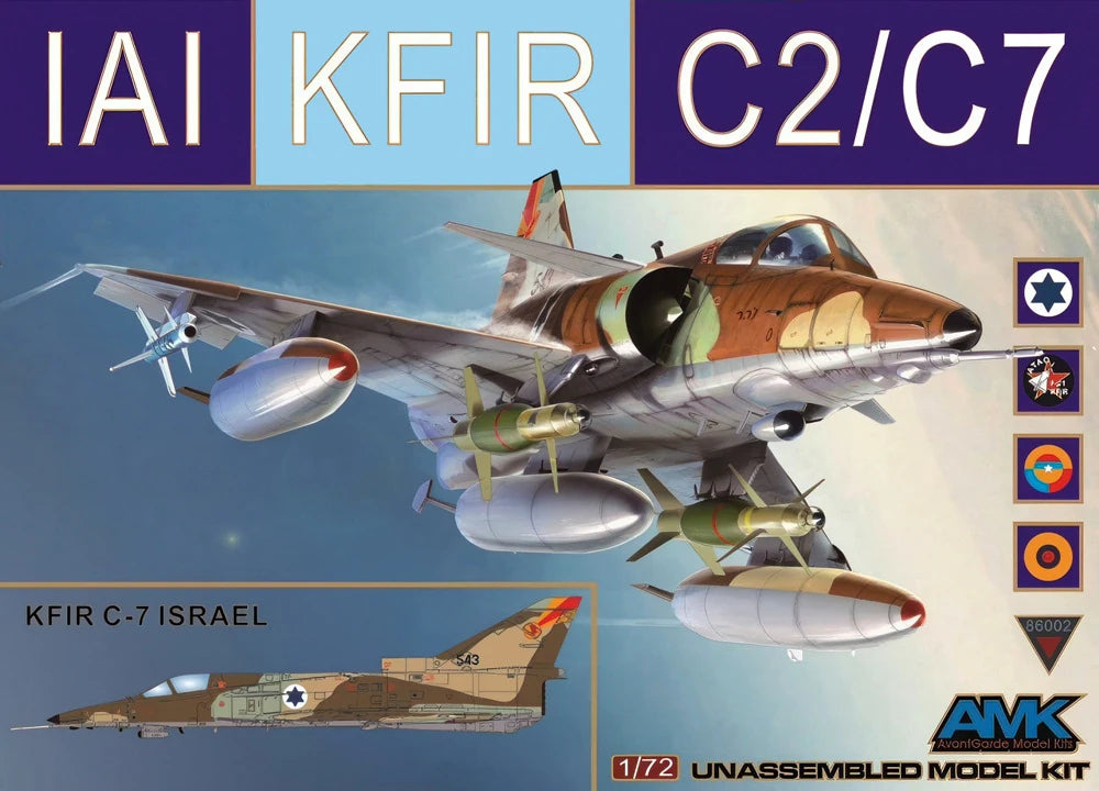 Portada de la caja de la maqueta del caza israelita Kfir en versiones C2 y C7 en escala 1:72 de AvantGarde referencia 86002