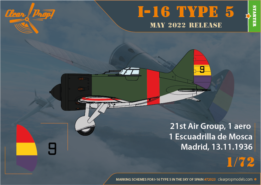 Decoración 1 de la maqueta del caza ruso Polikarpov  I-16 durante la Guerra Civil Española en escala 1:72 de Clear Prop Models referencia 72023