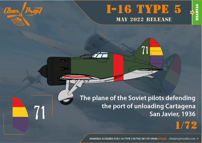 Decoración 4 de la maqueta del caza ruso Polikarpov  I-16 durante la Guerra Civil Española en escala 1:72 de Clear Prop Models referencia 72023