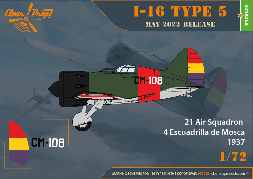 Decoración 5 de la maqueta del caza ruso Polikarpov  I-16 durante la Guerra Civil Española en escala 1:72 de Clear Prop Models referencia 72023