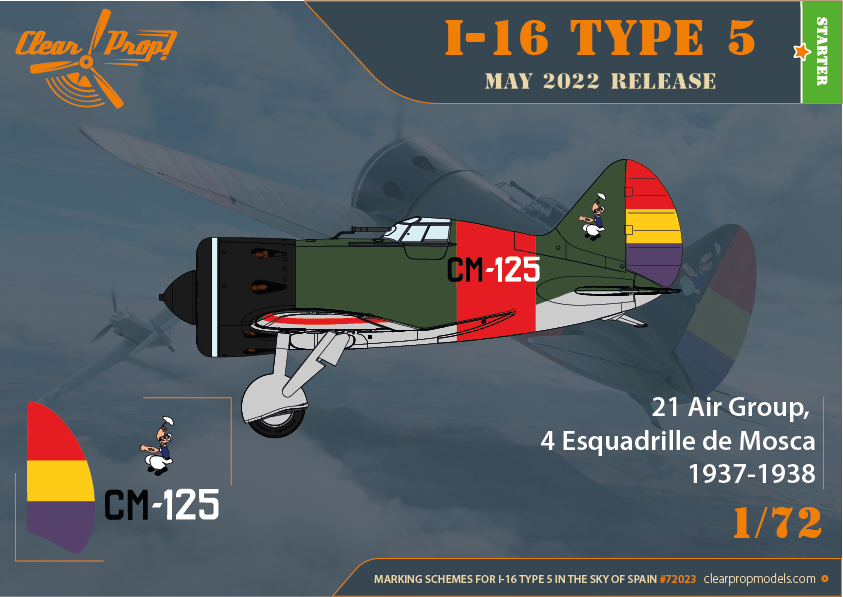 Decoración 7 de la maqueta del caza ruso Polikarpov  I-16 durante la Guerra Civil Española en escala 1:72 de Clear Prop Models referencia 72023