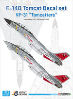 Portada del set de calcas para caza embarcado F-14A del escuadrón Tomcatters en escala 1:72 de Def Model referencia JD-72013