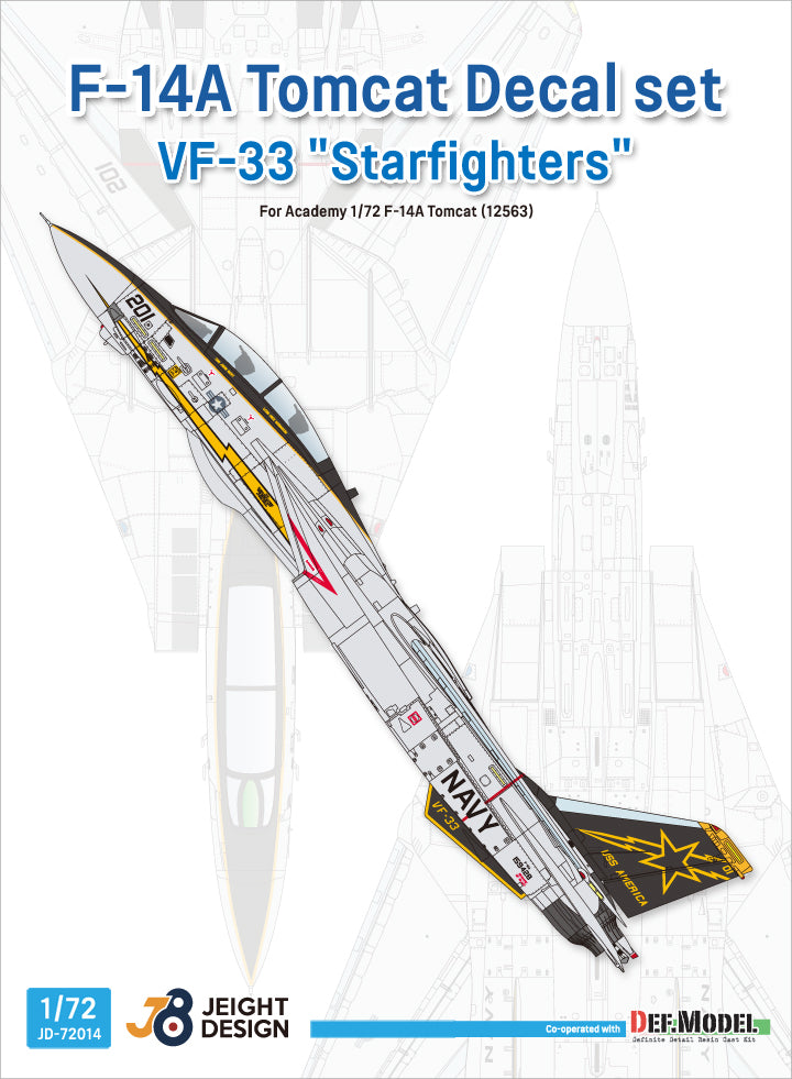 Portada del set de calcas para caza embarcado F-14A del escuadrón Starfighters en escala 1:72 de Def Model referencia JD-72014