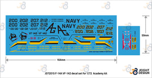 Calcas del set de calcas para caza embarcado F-14A del escuadrón Ghostriders en escala 1:72 de Def Model referencia JD-72015