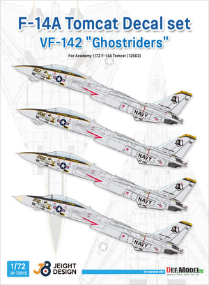 Portada del set de calcas para caza embarcado F-14A del escuadrón Ghostriders en escala 1:72 de Def Model referencia JD-72015