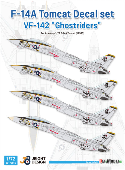Portada del set de calcas para caza embarcado F-14A del escuadrón Ghostriders en escala 1:72 de Def Model referencia JD-72015
