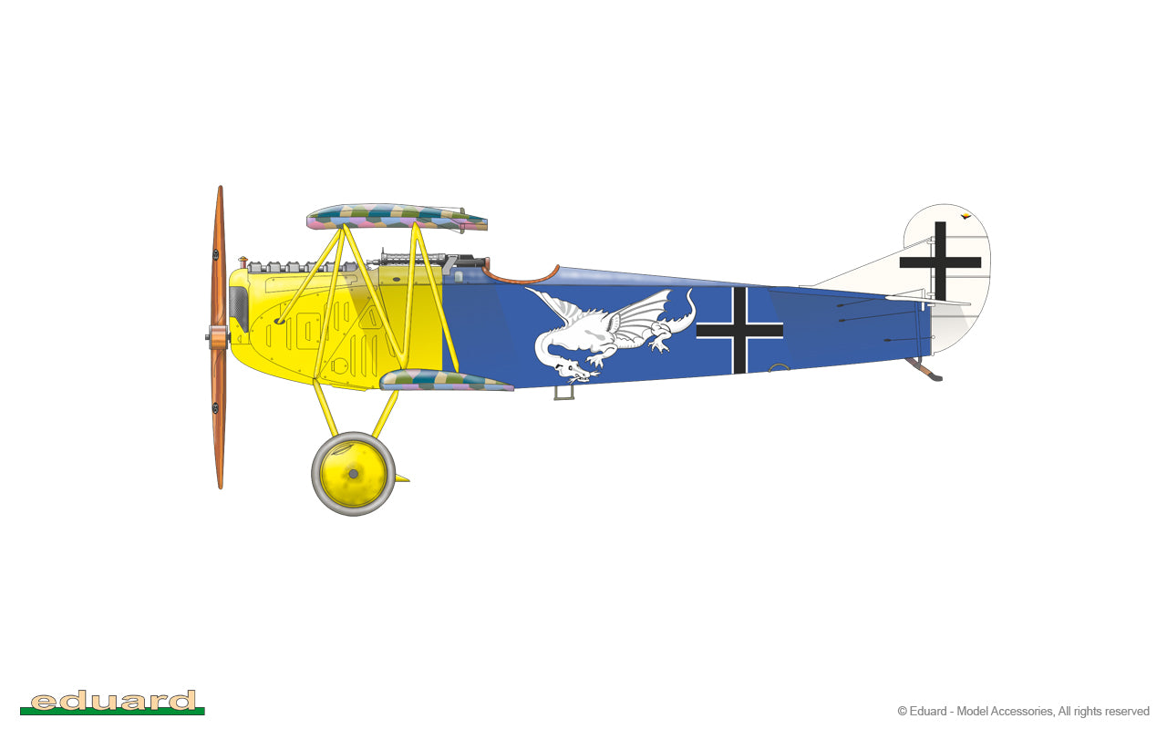 Decoración 1 de la maqueta del caza alemán Fokker D.VII (OAW) edición PorfiPACK en escala 1:72 de Eduard referencia 70131