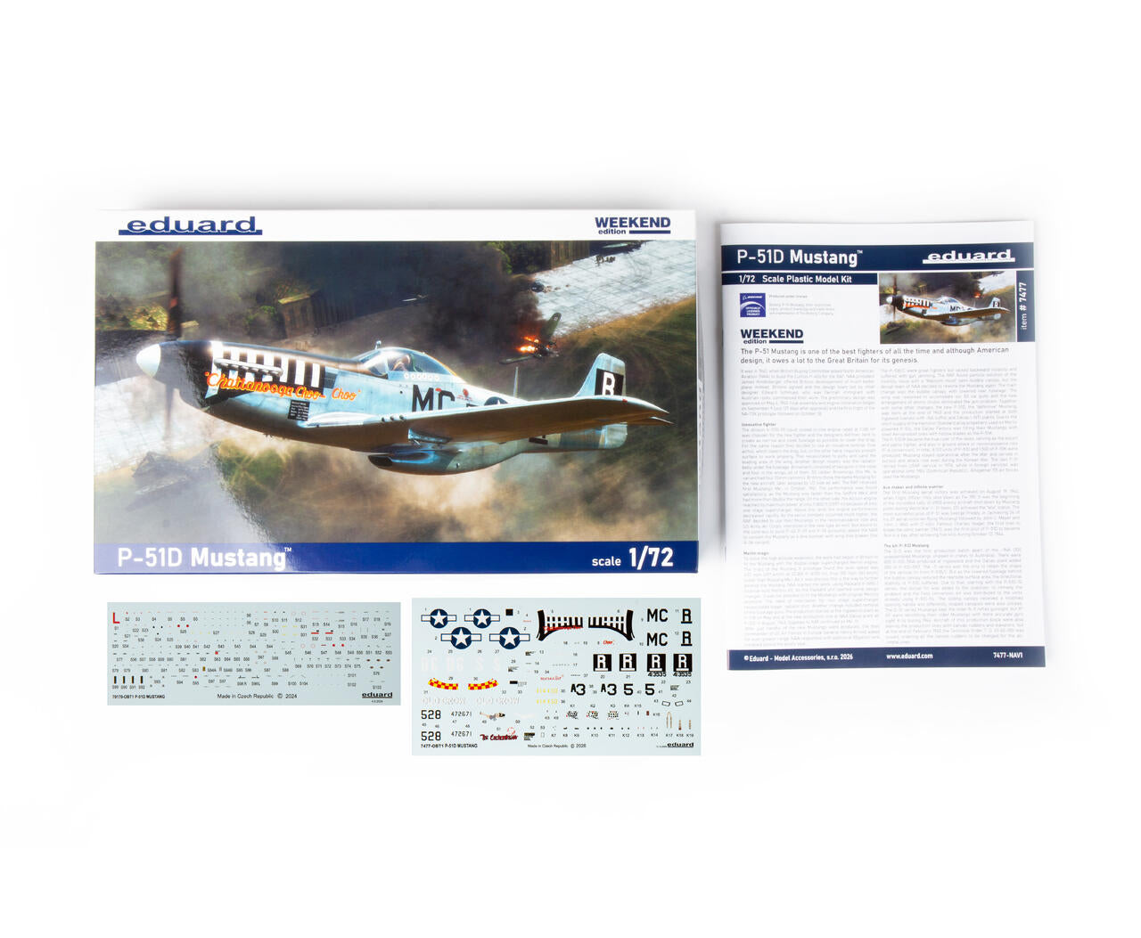 Contenido de la caja de la maqueta del caza P-51D Mustang en escala 1:72 de Eduard Weekend edition referencia 7477