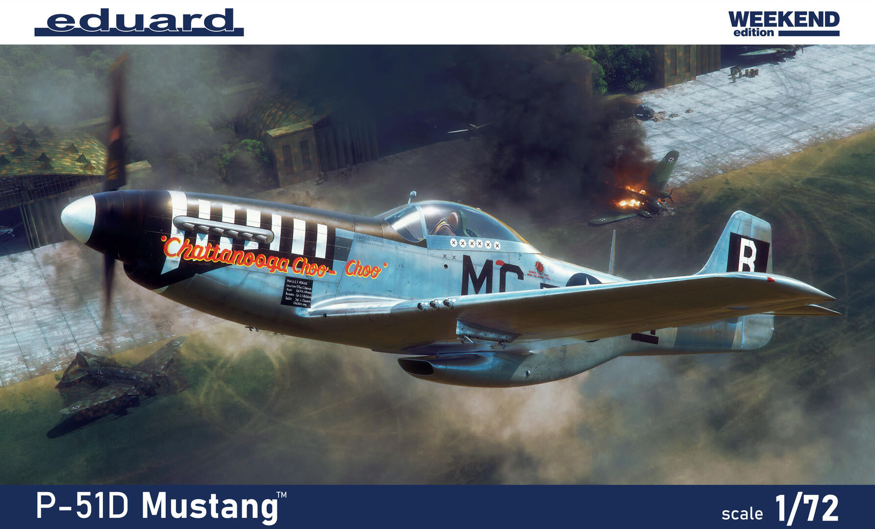 Portada de la caja de la maqueta del caza P-51D Mustang en escala 1:72 de Eduard Weekend edition referencia 7477