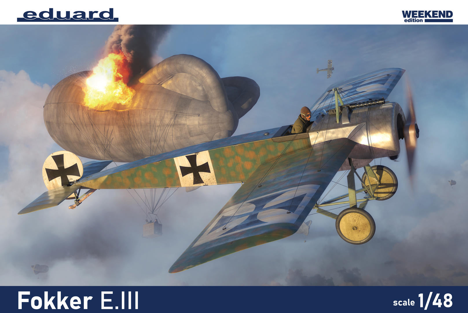 Portada de la caja de la maqueta del caza alemán Fokker E.III en escala 1:48 edición Weekend de Eduard referencia 8419
