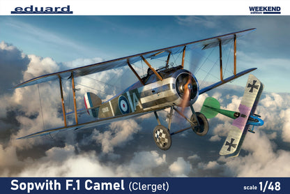 Portada de la caja de la maqueta del caza británico Sopwith Camel F.1 motor Clerget en escala 1:48 de Eduard edición Weekend referencia 8486
