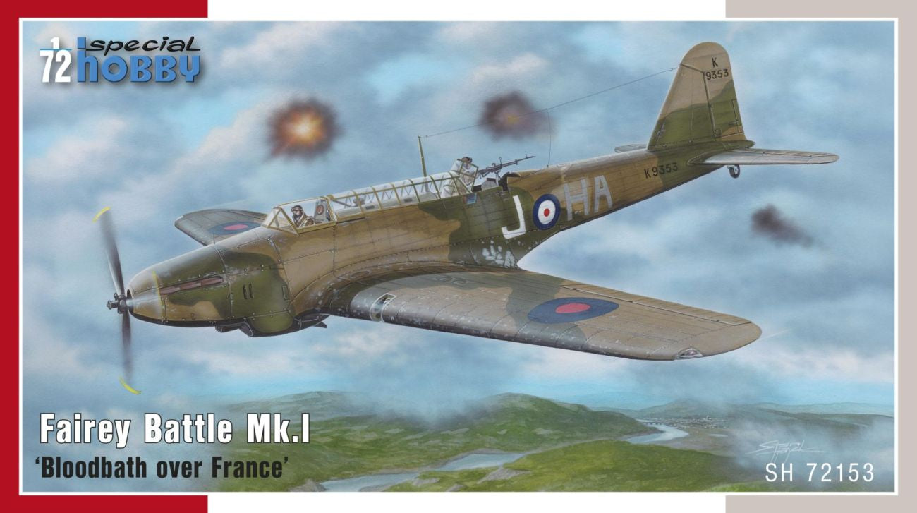Portada de la caja de la maqueta del bombardero táctico británico Fairey Battle Mk.I en escala 1:72 de Special Hobby referencia 72153