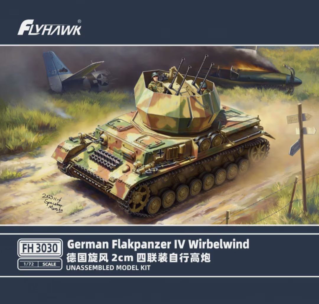 Foto de la portada de la maqueta de la caja del Flakpanzer IV Wirbelwind alemán a escala 1:72 de Flyhawk referencia 3030