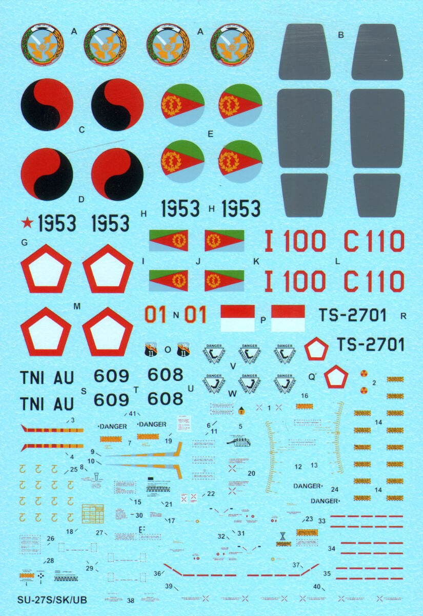 Set de calcas para caza ruso Su-27 Flanker B yC  en escala 1:72 de Hi Deacl Line referencia 72-020