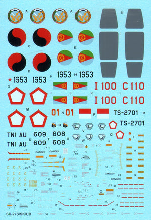 Set de calcas para caza ruso Su-27 Flanker B yC  en escala 1:72 de Hi Deacl Line referencia 72-020