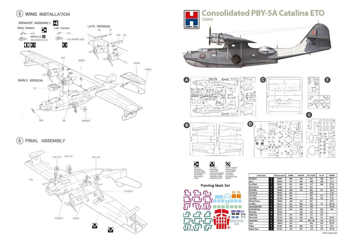 Instrucciones 1 de la maqueta del hidroavión norteamericano Consolidated PYB-5 Catalina en escala 1:72 de Hobby 2000 referencia 72065