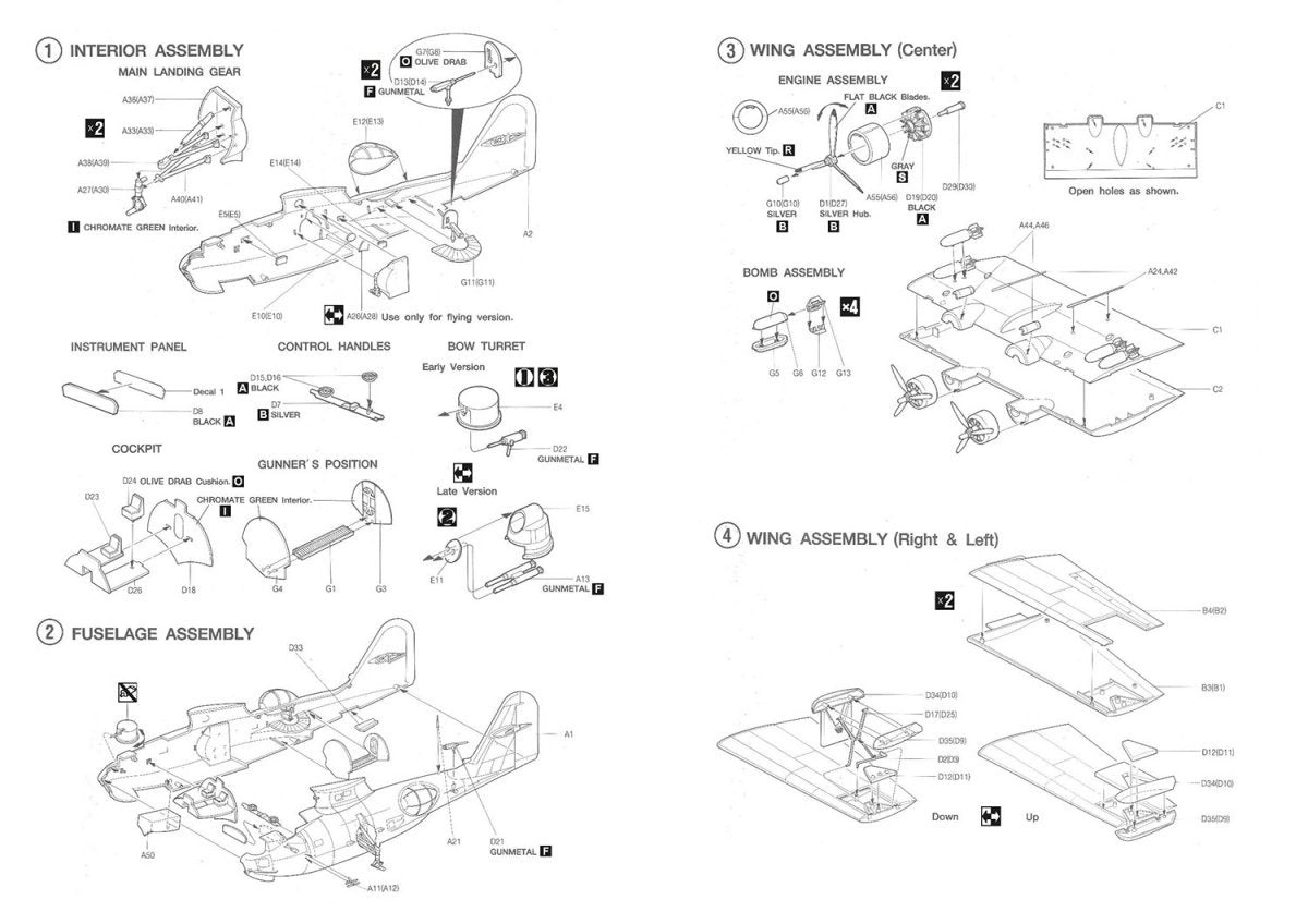 Instrucciones 2 de la maqueta del hidroavión norteamericano Consolidated PYB-5 Catalina en escala 1:72 de Hobby 2000 referencia 72065