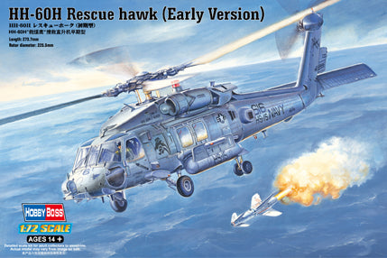 Portada de la caja de la maqueta del helicóptero norteamericano de rescate HH-60H Rescue Hawk versión inicial en escala 1:72 de Hobby Boss referencia 87234