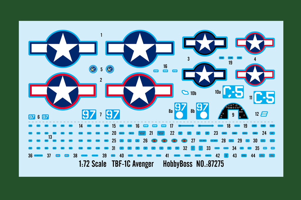 Calcas de la maqueta del bombardero Grumman TBF-1C Avenger en escala 1:72 de Hobby Boss referencia 87275