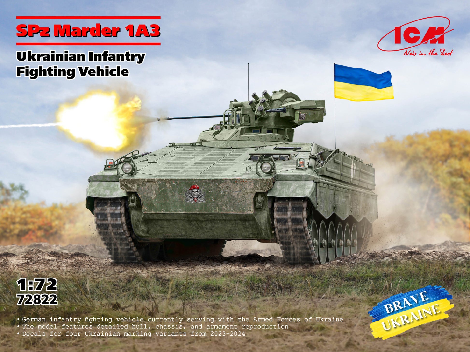 Portada de la caja de la maqueta del vehículo blindado de transporte de personal SPz Marder 1A3 en escala 1:72 de ICM referencia 72822