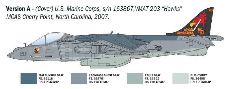 Decoración 1 de la maqueta del caza embarcado AV-8B Harrier II en escala 1:72 de Italeri referencia 0193