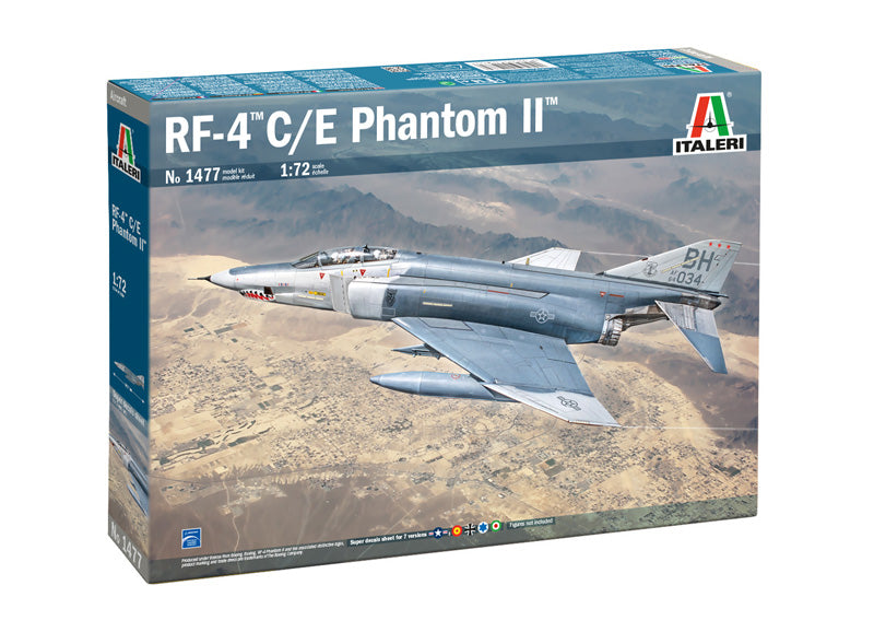 Portada de la caja de la maqueta del avión de reconocimiento RF-4 C/E Phantom II en escala 1:72 de Italeri referencia 1477
