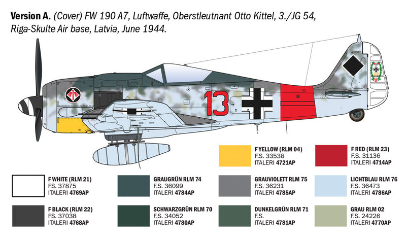 Decoración 1 de la maqueta del caza alemán Fw-190 A7 o A8 edición Ases WW2 en escala 1:72 de Italeri referencia 1490
