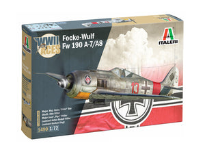 Portada de la caja de la maqueta del caza alemán Fw-190 A7 o A8 edición Ases WW2 en escala 1:72 de Italeri referencia 1490