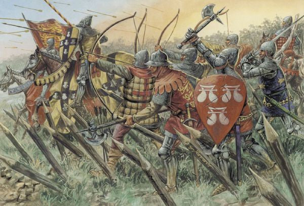 Portada de la caja de figuras de Caballeros y arqueros británicos durante la Guerra de los 100 días en escala 1:72 de Italeri referencia 6027