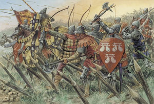 Portada de la caja de figuras de Caballeros y arqueros británicos durante la Guerra de los 100 días en escala 1:72 de Italeri referencia 6027