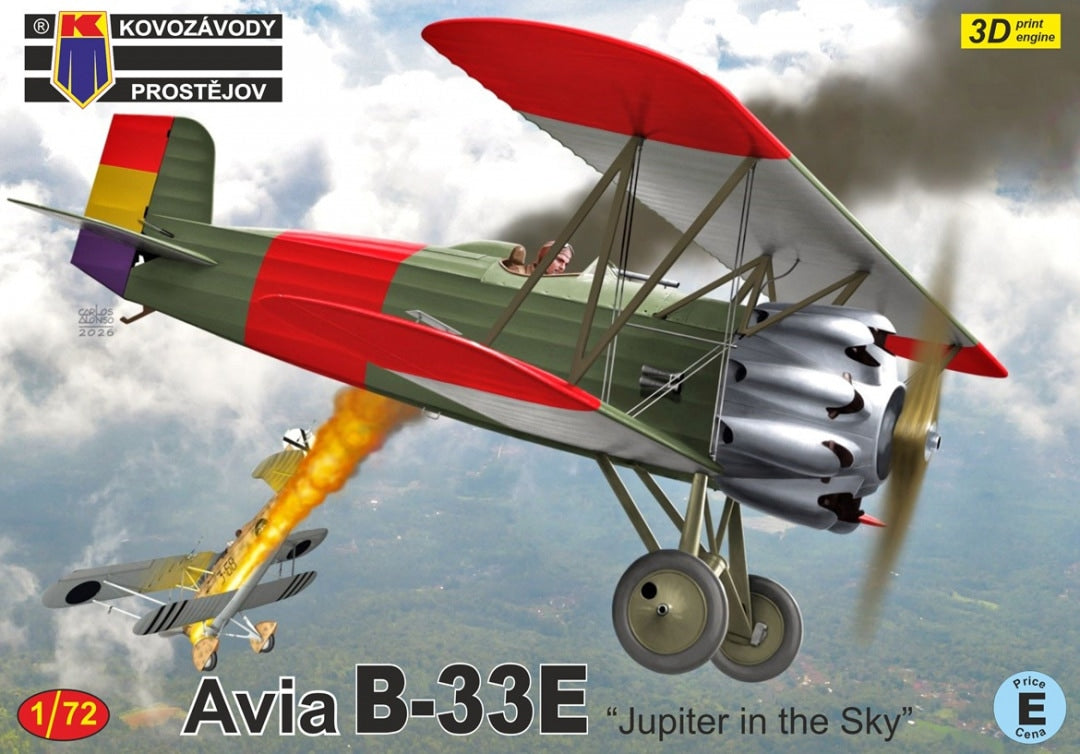 Portada de la caja de la maqueta del caza Avia B-33 E en escala 1:2 de Kovozavody Protejov referencia 72543