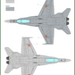 Instrucciones parte superior del set de calcas para maquetas en escala 1:72 del caza español F/A-18 del fabricante ModelMaker Decals referencia D72089