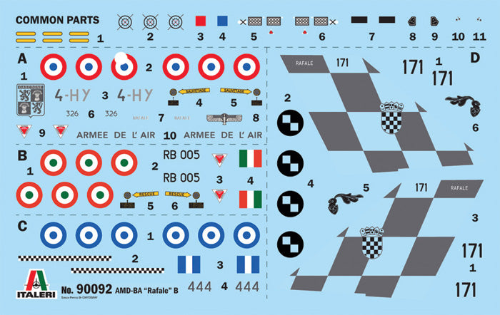 Calcas de la maqueta del caza francés Rafale B en escala 1:72 de Italeri referencia 0092