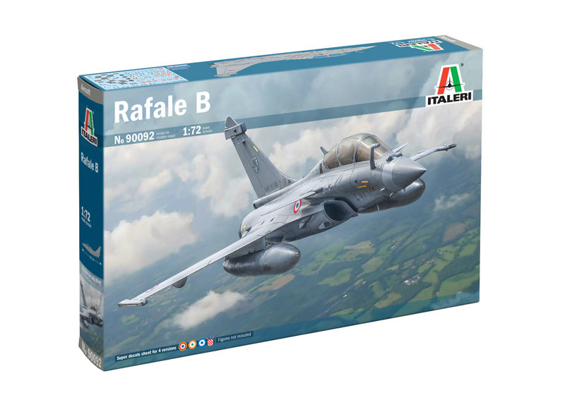 Portada de la caja de la maqueta del caza francés Rafale B en escala 1:72 de Italeri referencia 0092