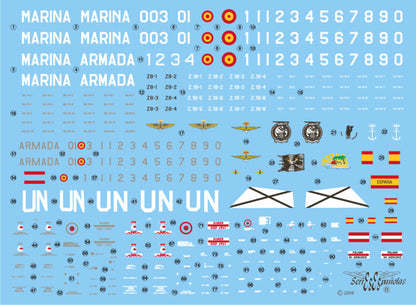 Detalle del set de calcas españolas para los helicópteros AB-204 y AB-212 en escala 1:72 del fabricante Series Españolas referencia 2772