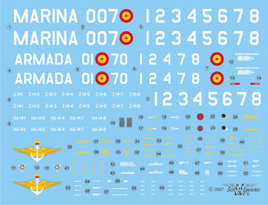 Detalle del set de calcas españolas para el helicóptero AH-1G Cobra en escala 1:72 del fabricante Series Españolas referencia 2572