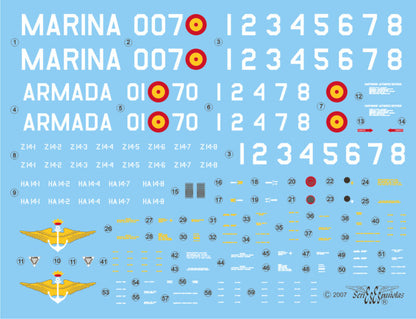 Detalle del set de calcas españolas para el helicóptero AH-1G Cobra en escala 1:72 del fabricante Series Españolas referencia 2572
