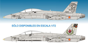Aclaraciones del set de calcas con insignias españolas para las maquetas del avión EF-18 A y B para el conmemoraciones por horas de vuelo, del Ala 15  y 46 en escala 1:32 de Series Españolas con referencia 1132