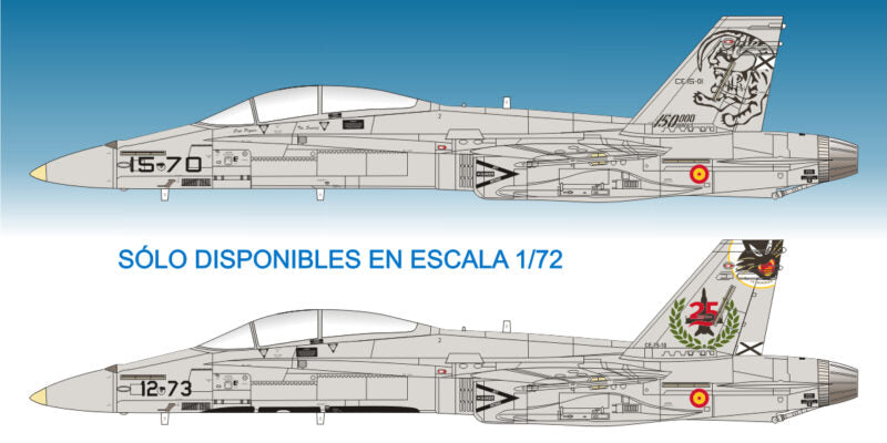 Aclaración del set de calcas con insignias españolas para las maquetas del avión EF-18 A y B para el conmemoraciones por horas de vuelo, del Ala 15  y 46 en escala 1:48 de Series Españolas con referencia 1148