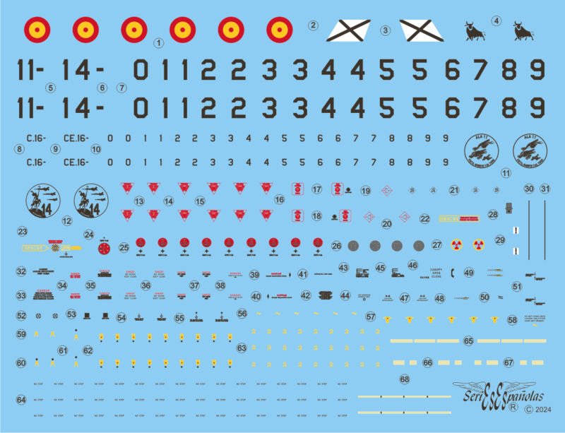 Detalle del set de calcas con insignias españolas para las maquetas del avión Eurofughter en escala 1:72 de Series Españolas referencia 2272