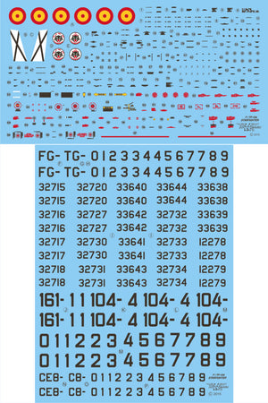Detalle del set de calcas con insignias españolas para las maquetas del caza F-104G en escala 1:72 de Series Españolas referencia 2372