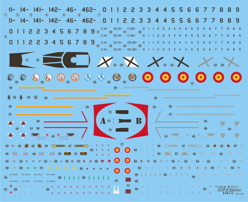 Detalle del set de calcas españolas para el caza Mirage F 1 en escala 1:72 del fabricante Series Españolas referencia 572