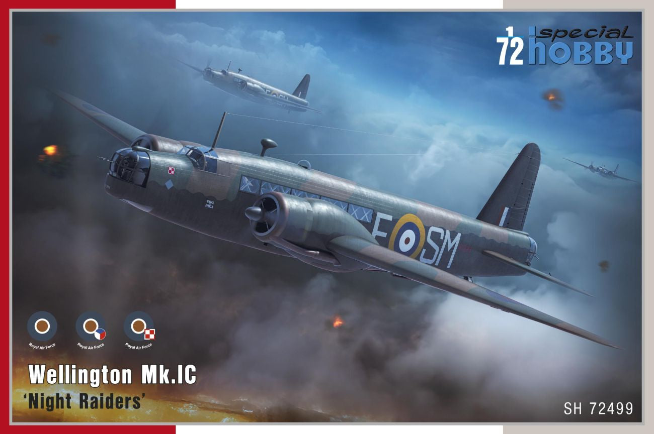 Portada de la caja de la maqueta del bombardero británico Vickers Wellington Mk.IC en escala 1:72 de Special Hobby referencia 72499