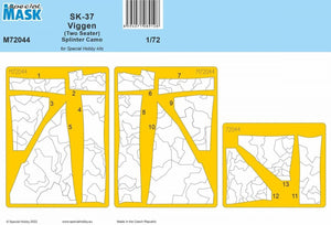 Set de máscaras con camuflaje Splinter para caza sueco SK-37 Viggen en versión biplaza y escala 1:72 de Special Mask referencia 72044