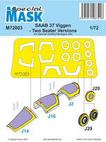 Set de máscaras para cabina y ruedas para caza sueco SK-37 Viggen en versión biplaza y escala 1:72 de Special Mask referencia 72003