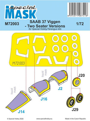 Set de máscaras para cabina y ruedas para caza sueco SK-37 Viggen en versión biplaza y escala 1:72 de Special Mask referencia 72003