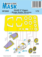 Set de máscaras para cabina y ruedas para caza sueco SF-37 Viggen en versión monoplaza y escala 1:72 de Special Mask referencia 72002