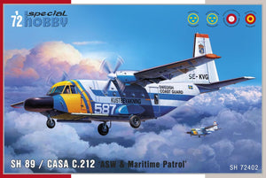 Portada de la caja de la maqueta del avión de vigilancia costera y salvamento español CASA 212 ASW en escala 1:72 de Special Hobby referencia 72402
